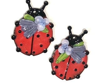 Flower Garland Ladybug Enamel Pair