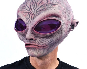 Zagone Studios Máscara facial de látex alienígena gris con cabeza y ojos de gran tamaño