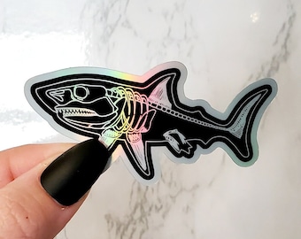 Holographic Skeleton Shark Sticker, Shark Sticker, Skeleton Sticker, Skeleton, Shark, Stickers, Laptop Stickers