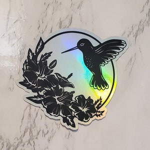 Holographic Humming Bird Sticker, Humming Bird, Stickers, Bird Sticker, Flower Sticker, Birds, Flowers, Holographic, Flying Bird Sticker