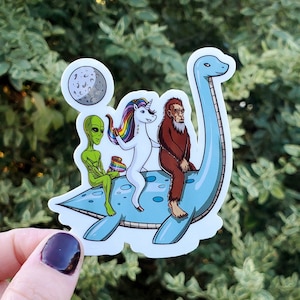 Mythical Creatures Sticker, Sasquatch Sticker, Unicorn Sticker, Alien Sticker, Fantasy Sticker, Camping Sticker, Outdoors, Weird, Laptop