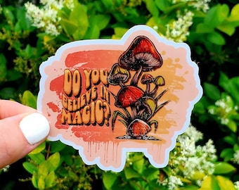 Do You Believe in Magic Mushroom Sticker, Trippy Retro Mushroom Sticker, Water Bottle and Laptop Decal, Hippie Style Mushroom Stickers