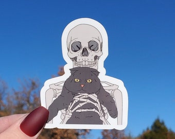 Skeleton With Cat Sticker, Skeleton Sticker, Cat Sticker, Skull Sticker, Stickers, Goth Sticker, Funny Sticker, Skeleton, Cat, Sticker