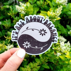 It's All About Balance Sticker, Yin Yang Sticker, Boho Sticker, Hippie Sticker, Retro Sticker, Yin Yang, Boho, Retro, Laptop Sticker