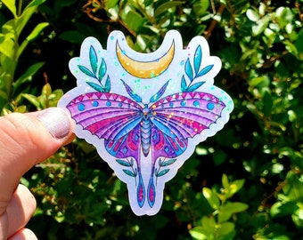 Glitter Butterfly Sticker, Butterfly Sticker, Moon Sticker, Luna Moth Sticker, Moth Sticker, Water Bottle Sticker, Laptop Sticker, Stickers