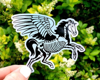 Holographic Skeleton Pegasus Sticker, Skeleton Sticker, Pegasus Sticker, Fantasy Sticker, Goth Sticker, Laptop Sticker, Skeleton