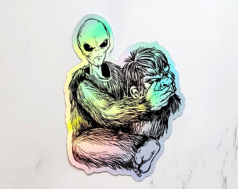 Holographic Alien Sasquatch Sticker, Alien Sticker, Sasquatch Sticker, Nature Sticker, Trippy Sticker, Funny Sticker, Alien, Sasquatch