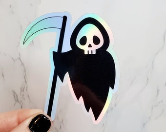 Holographic Grim Reaper Sticker, Grim Reaper Sticker, Goth Sticker, Death Sticker, Laptop Sticker, Black Sticker, Stickers, Holo Sticker