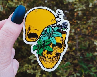 Skull Planter Sticker, Plant Sticker, Skull Sticker, Stickers, Flower Sticker, Trippy Sticker, Water Bottle Sticker, Skeleton Sticker