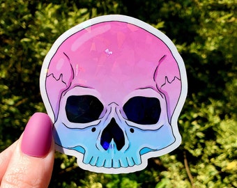 Holographic Pastel Skull Sticker, Skull Sticker, Skeleton Sticker, Pastel Sticker, Glitter Sticker, Stickers, Laptop Sticker, Skulls