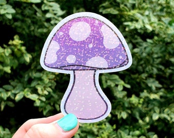 Glitter Mushroom Sticker, Groovy Sticker, Holographic Glitter Mushroom Sticker, Pastel Sticker, Smile Sticker, Laptop Sticker, Happy Sticker