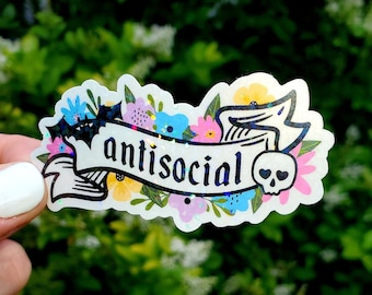 Glitter Anti-Social Sticker, Anti-Social Sticker, Skull Sticker, Funny Sticker, Anti-Social, Funny, Laptop Sticker