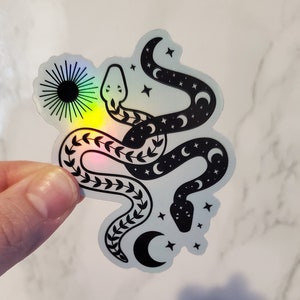 Holographic Snake Sticker, Magic Sticker, Snake Sticker, Witch Sticker, Celestial Sticker, Sun and Moon Sticker, Moon Sticker, Sticker
