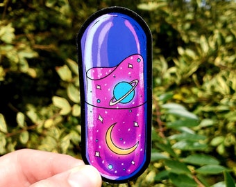 Holographic Space Pill Sticker, Space Sticker, Cosmic Sticker, Space, Moon Sticker, Sticker, Galaxy Sticker, Laptop Sticker