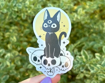 Holographic Cat and Skulls Sticker, Cat Sticker, Stickers, Water Bottle Stickers, Skull Sticker, Decals, Laptop Sticker, Witchy Sticker