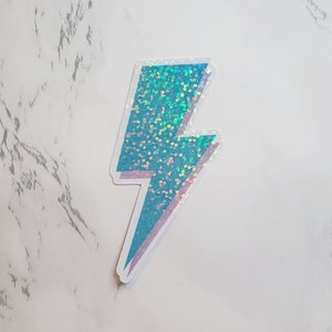 Glitter Lightning Bolt Sticker, Lightning Bolt Sticker, Blue Sticker, Pastel Sticker, Smile Sticker, Laptop Sticker, Vinyl Sticker