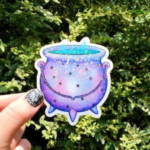Glitter Pastel Halloween Witch Cauldron Sticker, Witch Sticker, Halloween Sticker, Holographic Sticker, Goth Sticker, Magic Sticker, Gifts