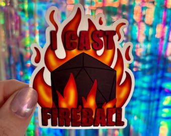 Wizard and Sorcerer I Cast Fireball Sticker, TTRPG Decals, Dungeon Stickers, D20 and Dice, Laptop and Water Bottle Sticker, Decals