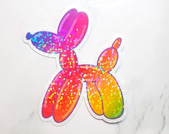 Rainbow Glitter Balloon Dog Sticker, Holographic Glitter Balloon Dog Sticker, Balloon Animal Sticker, Glitter Stickers, Dog Stickers