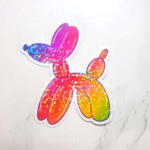 Rainbow Glitter Balloon Dog Sticker, Holographic Glitter Balloon Dog Sticker, Balloon Animal Sticker, Glitter Stickers, Dog Stickers