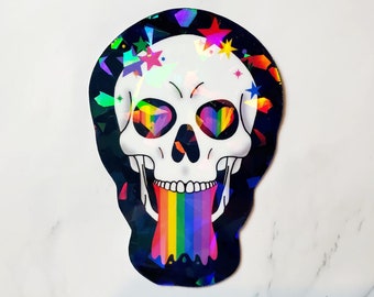 Holographic Rainbow Skull Sticker, Skull Sticker, Skeleton Sticker, Rainbow Sticker, Glitter Sticker, Stickers, Laptop Sticker, Skulls