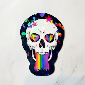 Holographic Rainbow Skull Sticker, Skull Sticker, Skeleton Sticker, Rainbow Sticker, Glitter Sticker, Stickers, Laptop Sticker, Skulls