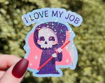 Glitter Grim Reaper Skeleton Sticker, Stickers, Grim Reaper Sticker, Funny Sticker, Skeleton Sticker, Skull Sticker, Water Bottle Sticker