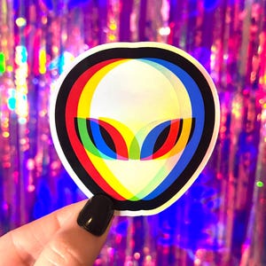 Holographic Trippy  3D Alien Sticker, Holo Extraterrestrial Space Alien Sticker, Water Bottle and Laptop Decal