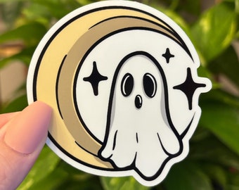 Ghost Moon Sticker, Ghost Sticker, Moon Sticker, Spooky Sticker, Water Bottle Sticker, Laptop Sticker, Phone Sticker, Decal, Gift