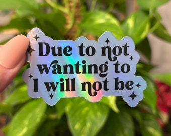 Holographic Due to Not Wanting to I Will Not Be Sticker, Sarcastic Sticker, Mean Sticker, Funny Sticker, Water Bottle Sticker, Laptop
