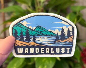 Wanderlust Sticker, Nature Sticker, Hiking Sticker, Outdoors, Camping Sticker, Water Bottle Sticker, Laptop Sticker, Decal