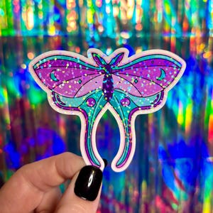 Glitter Pastel Luna Moth Sticker, Holographic Glitter Moth Sticker, Insects and Bugs, Water Bottle Sticker, Laptop Sticker, Decals