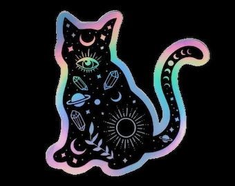 Holographic Mystic Cat Sticker, Holo Cat Sticker, Holo Magic Cat Sticker, Holo Sticker, Cat Sticker, Mystic Sticker, Magic Sticker