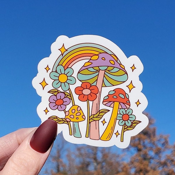 Retro Mushrooms Sticker, Mushroom Sticker, Mushroom, Hippie Sticker, Retro Sticker, Stickers, Trippy Sticker, Magic Mushroom Sticker