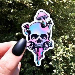 Dripping Mushroom Skull Sticker, Skull Sticker, Skeleton Sticker, Mushroom Sticker, Trippy Sticker, Stickers, Water Bottle Sticker, Skeleton