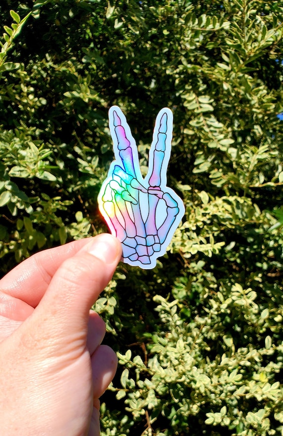 Holographic Skeleton Sticker, Skeleton Peace Sign Sticker, Peace Sticker, Skull Sticker, Halloween, Skeleton Sticker, Peace Sign Sticker