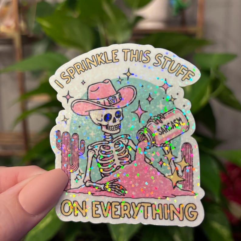 Glitter I Sprinkle Sarcasm on Everything Sticker, Sarcasm, Funny Sticker, Skeleton Sticker, Skull Sticker, Sarcastic, Water Bottle Sticker Bild 3
