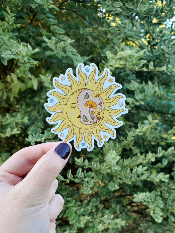 Sun and Flowers Sticker, Sun Flower Sticker, Sunflower, Sun Sticker, Sun, Sun and Moon Sticker, Moon, Hippie Sticker, Retro Sticker