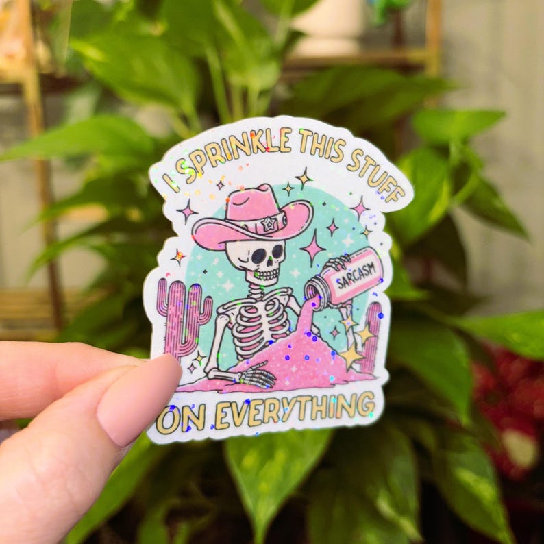 Glitter I Sprinkle Sarcasm on Everything Sticker, Sarcasm, Funny Sticker, Skeleton Sticker, Skull Sticker, Sarcastic, Water Bottle Sticker Bild 6