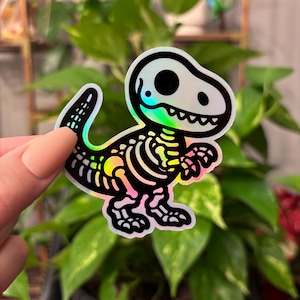 Holographic T-Rex Skeleton Sticker, Fossil Sticker, Dinosaur Sticker, Skeleton Sticker, Skull Sticker, Dino, Water Bottle Sticker, Laptop