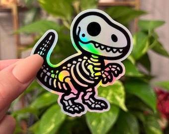Holographic T-Rex Skeleton Sticker, Fossil Sticker, Dinosaur Sticker, Skeleton Sticker, Skull Sticker, Dino, Water Bottle Sticker, Laptop