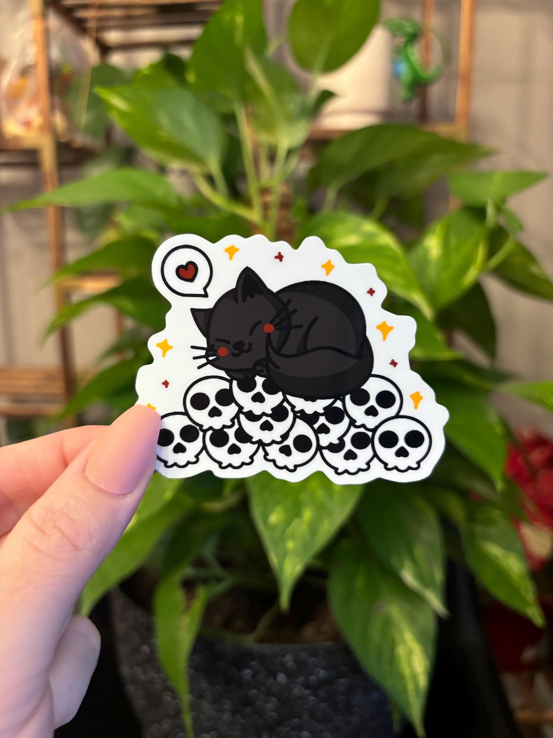 Skeleton Sleep Sticker Cat Sleeping on Skulls Sticker, Cat Sticker, Skull Sticker, Funny ...