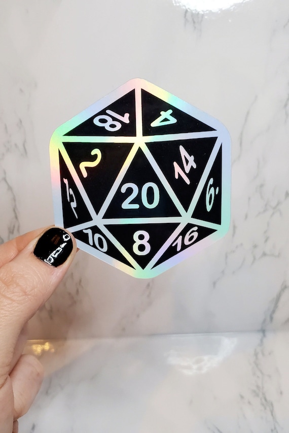 Holographic D20 Dice Sticker, Dice Sticker, D&D Sticker, Dungeon Sticker, Dragon Sticker, Game Sticker, Nerd Stickers, D20 Sticker, Stickers