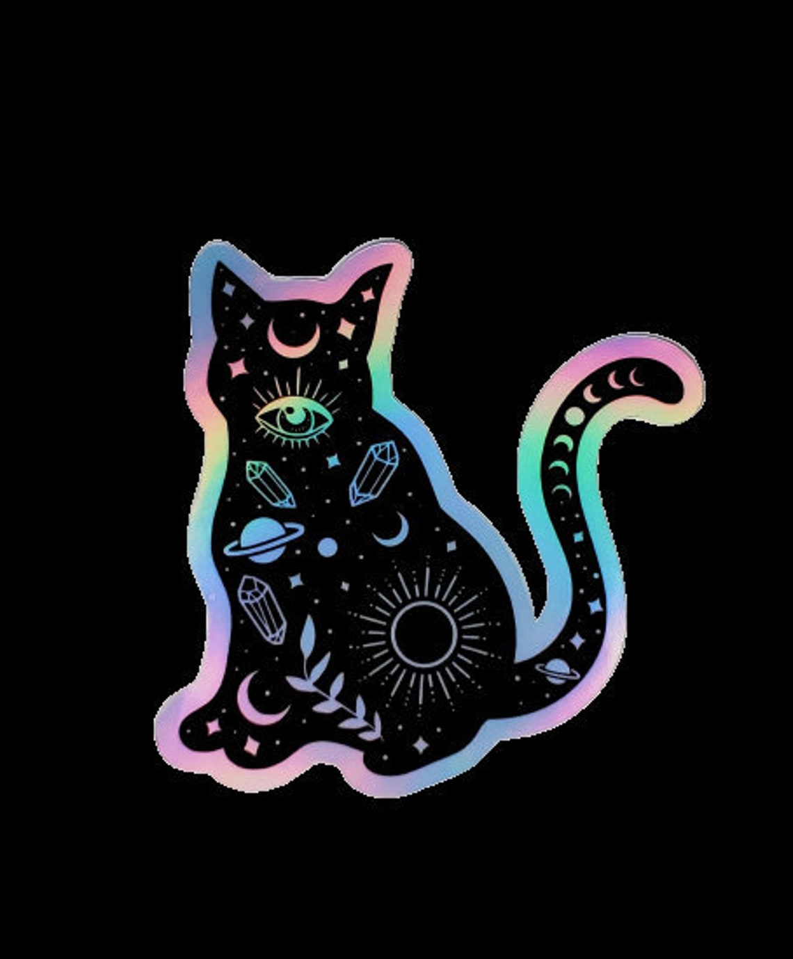 Holographic Mystic Cat Sticker Holo Cat Sticker Holo Magic Etsy UK