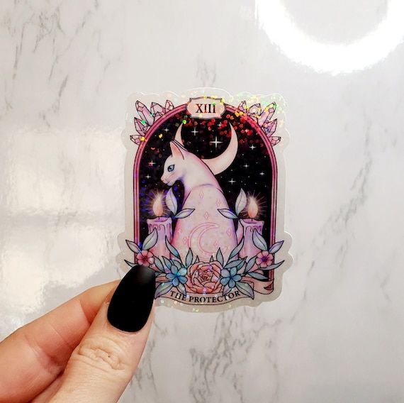 Glitter The Protector Sticker, Tarot Sticker, Cat Sticker, Magic Sticker, Cat, Tarot Card Sticker, Pastel Sticker, Stickers, Magic