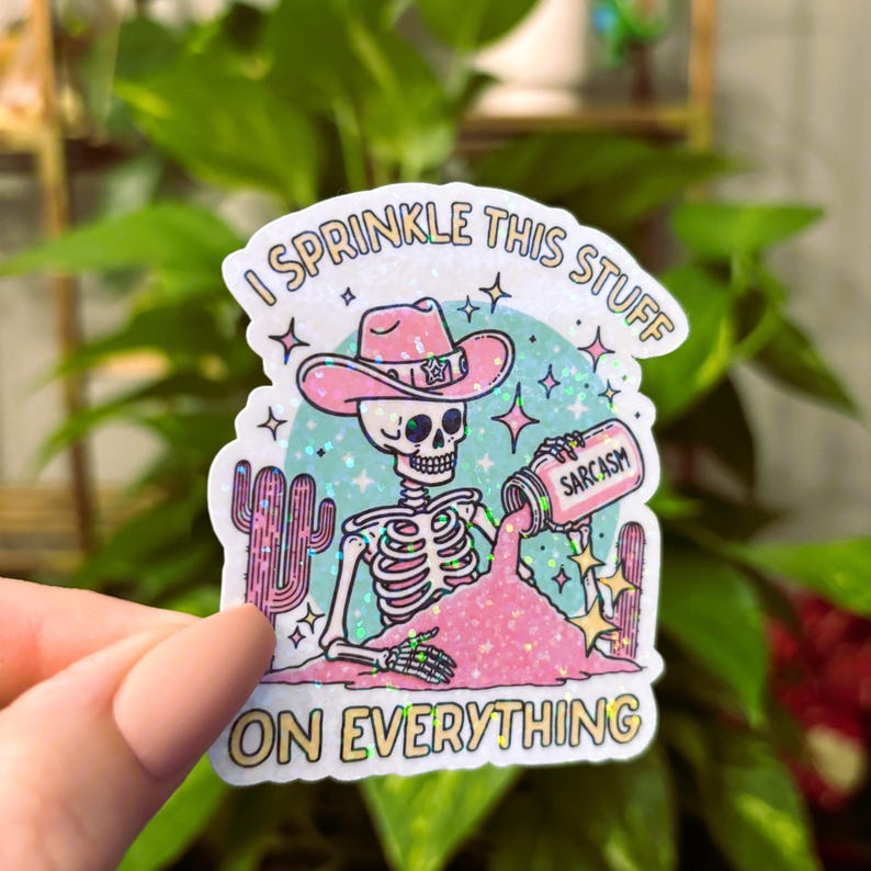 Glitter I Sprinkle Sarcasm on Everything Sticker, Sarcasm, Funny Sticker, Skeleton Sticker, Skull Sticker, Sarcastic, Water Bottle Sticker Bild 4