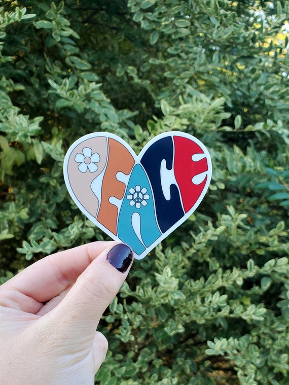 Peace Heart Sticker, Peace Sticker, Heart Sticker, Hippie Sticker, Peace Sign, Peace, Heart, Groovy, Hippie, Laptop Sticker