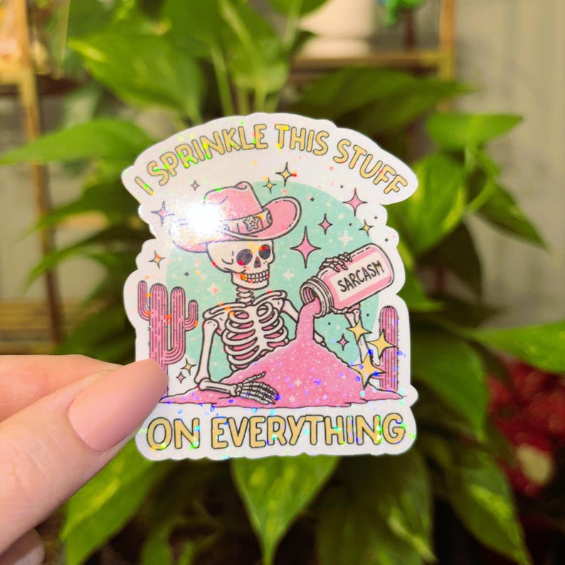 Glitter I Sprinkle Sarcasm on Everything Sticker, Sarcasm, Funny Sticker, Skeleton Sticker, Skull Sticker, Sarcastic, Water Bottle Sticker Bild 5