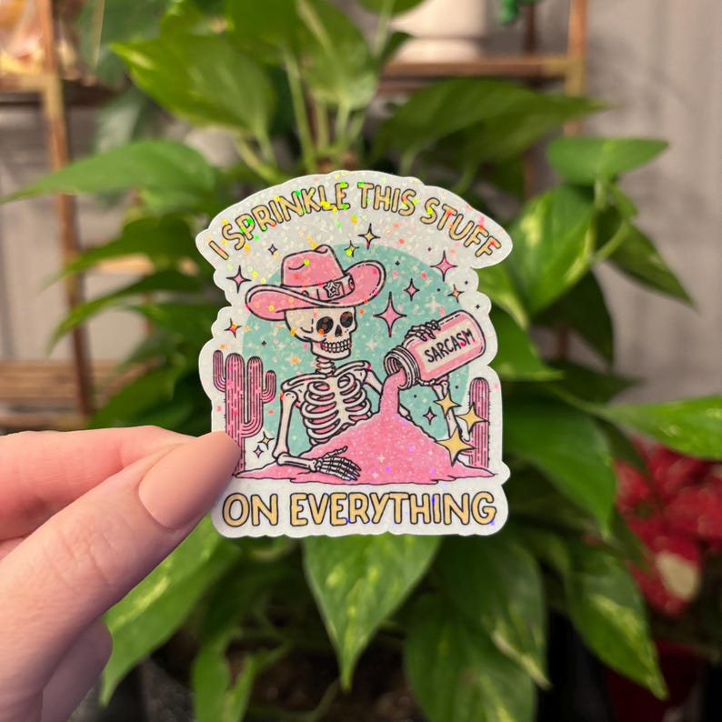 Glitter I Sprinkle Sarcasm on Everything Sticker, Sarcasm, Funny Sticker, Skeleton Sticker, Skull Sticker, Sarcastic, Water Bottle Sticker Bild 2