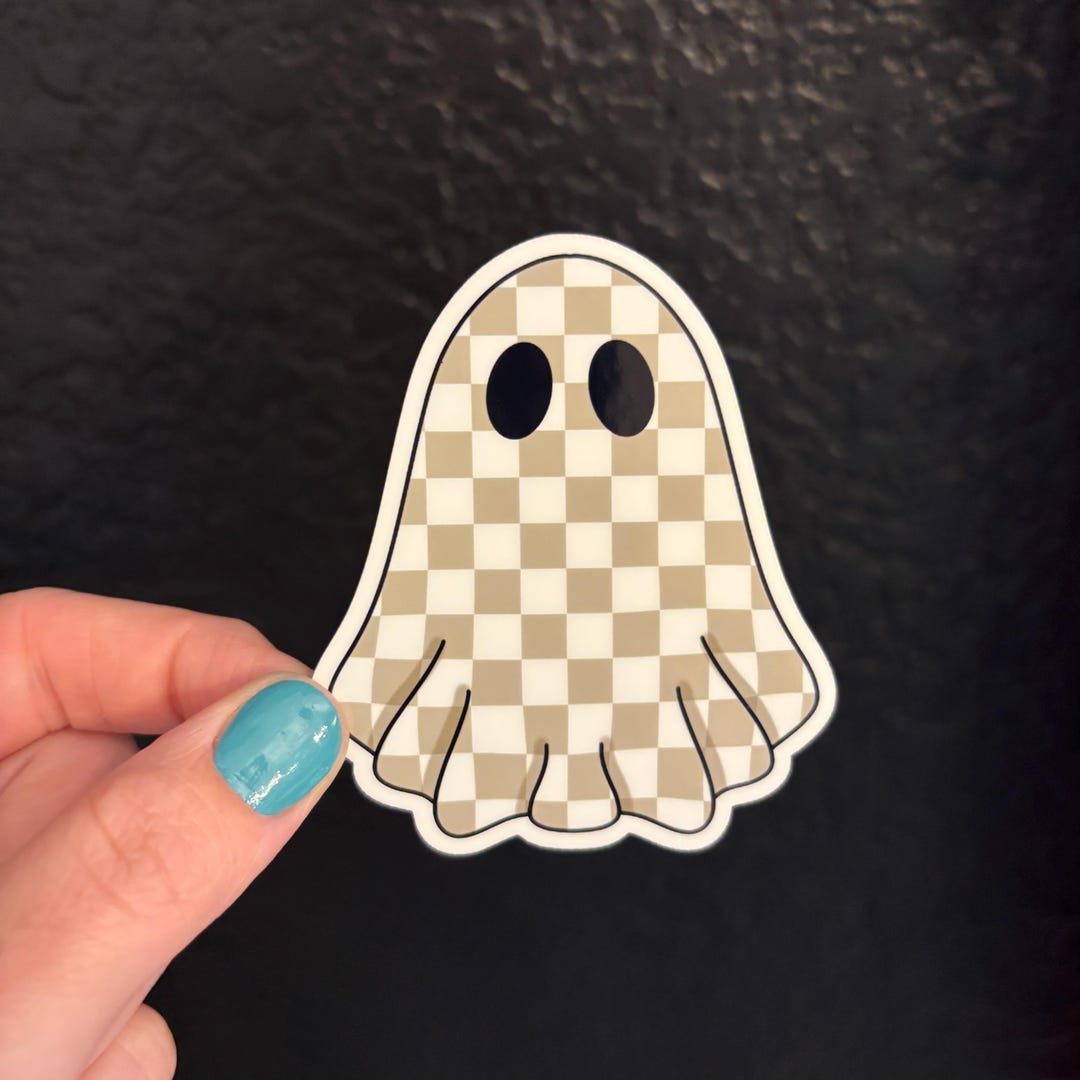 Checker Halloween Ghost Sticker, Checker Print Sticker, Halloween ...